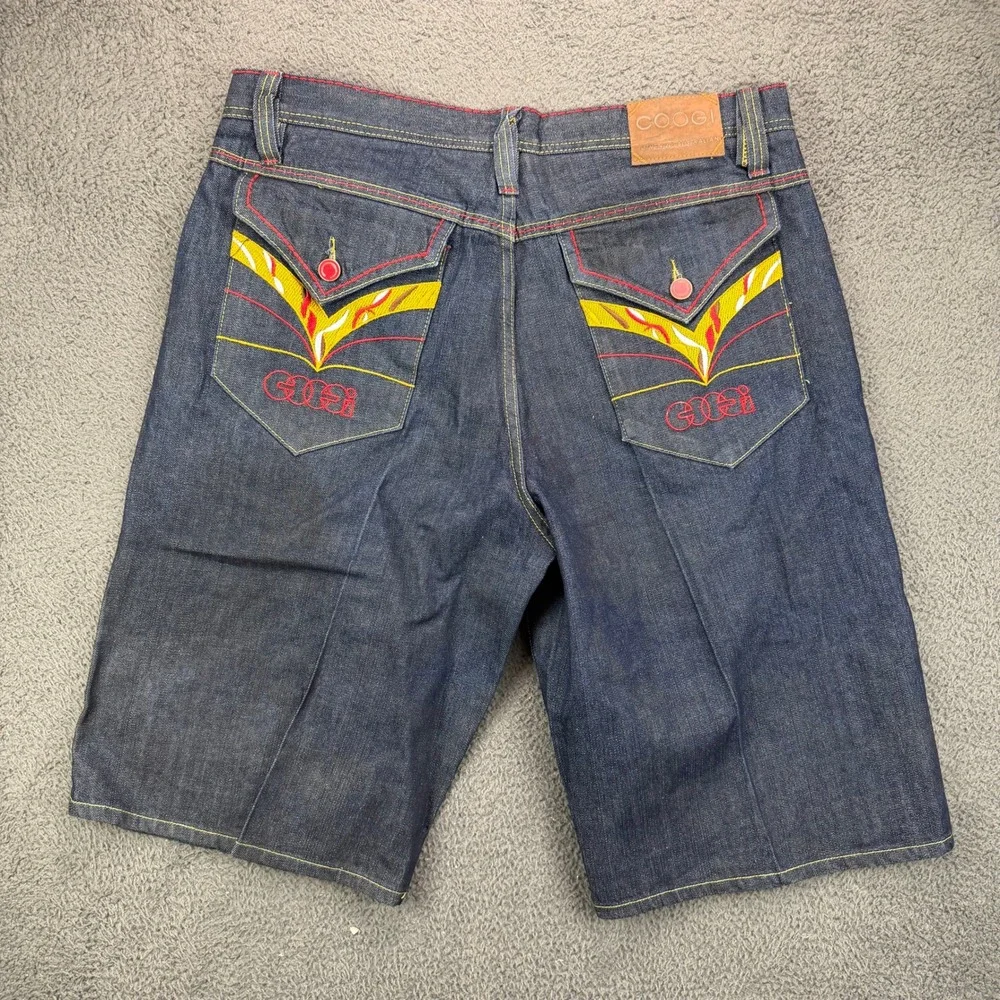 Coogi Mens Embroidered Denim Jean Shorts Blue Red Size 40 W40 Y2K Hip Hop Urban